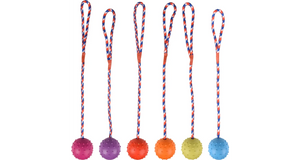 RUBBER BALL 5,5 CM WITH BELL ON ROPE ASSORTIMENT RUBBER BALL 5,5 CM WITH BELL ON ROPE ASSORTIMENT