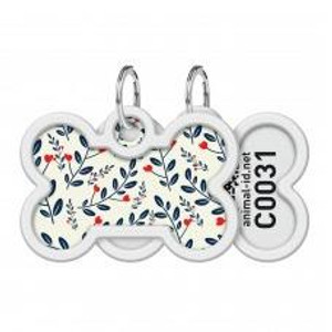 WAUDOG Smart ID metal pet tag with QR passport, «Plants» design, bone, L 40 mm, W 28 mm