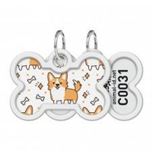 WAUDOG Smart ID metal pet tag with QR passport, «Corgi» design, bone, L 40 mm, W 28 mm