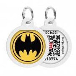 WAUDOG Smart ID metal pet tag with QR passport, «Batman Logo» design, round, D 25 mm
