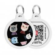 WAUDOG Smart ID metal pet tag with QR passport, «Cats» design, round, D 25 mm
