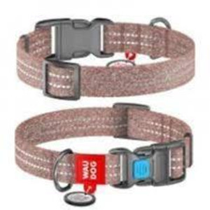 WAUDOG Re-cotton recycled material dog collar with QR passport, reflective, plastic fastex, W 25 mm, L 31-49 cm brown