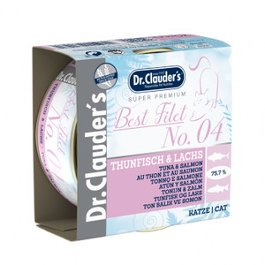 Dr. Clauder's Best Filet No. 4 Tuna & Salmon 70 g buy cheap online. Supplementary food for cats, grain-free, without preservatives and flavor enhancers, bone building, Omega3 fatty acids have a positive effect on skin and coat as well as general vitality Dr. Clauder's Best Filet No. 4 Tuna & Salmon 70 g buy cheap online. Supplementary food for cats, grain-free, without preservatives and flavor enhancers, bone building, Omega3 fatty acids have a positive effect on skin and coat as well as general vitality