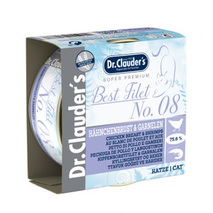 Dr. Clauder's Best Filet No.8 chicken breasts & shrimps 70 g  Supplementary food for cats., Grain-free, No preservatives or flavor enhancers, Activates the metabolism, The low-calorie chicken has a high vitamin and protein content. Dr. Clauder's Best Filet No.8 chicken breasts & shrimps 70 g  Supplementary food for cats., Grain-free, No preservatives or flavor enhancers, Activates the metabolism, The low-calorie chicken has a high vitamin and protein content.
