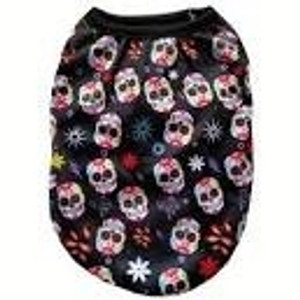 PETSIN 1pc Black Pet Vest With Rose And Skull Pattern PETSIN 1pc Black Pet Vest With Rose And Skull Pattern