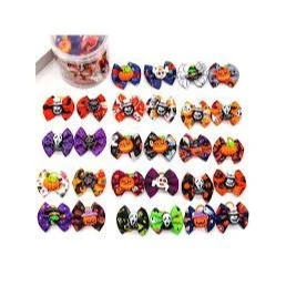 10pcs Halloween Pet Hair Accessories - Skull, Pumpkin Shaped Hair Ties For Dogs And Cats (random Color)