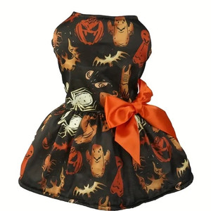 Halloween Dog Dress - Pumpkin and Ghost Print Pet Skirt with Bow Accent Halloween Dog Dress - Pumpkin and Ghost Print Pet Skirt with Bow Accent