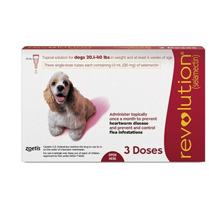 Zoetis Revolution Topical Solution for 20.1 to 40lbs Dogs, Red, 3 pips