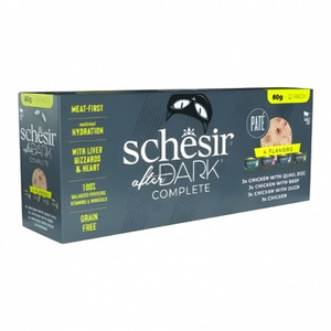 Schesir After Dark In Pate' Variety Pack For Cat 960g (80g x12 Cans) - 4 Flavors ( 3 Cans Each Flavor)