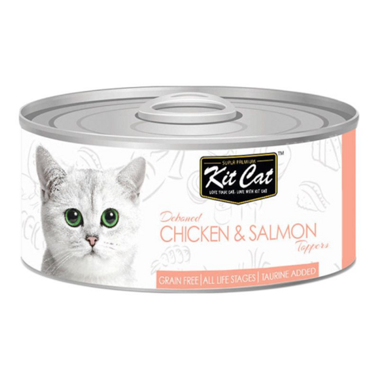 KITCAT TIN CHICK&SALMON TOPPERS 80G