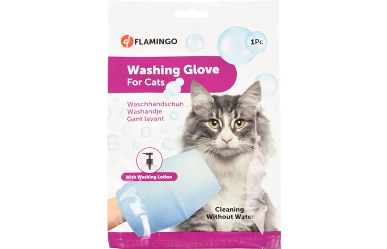 Flamingo Washing Glove for Cats