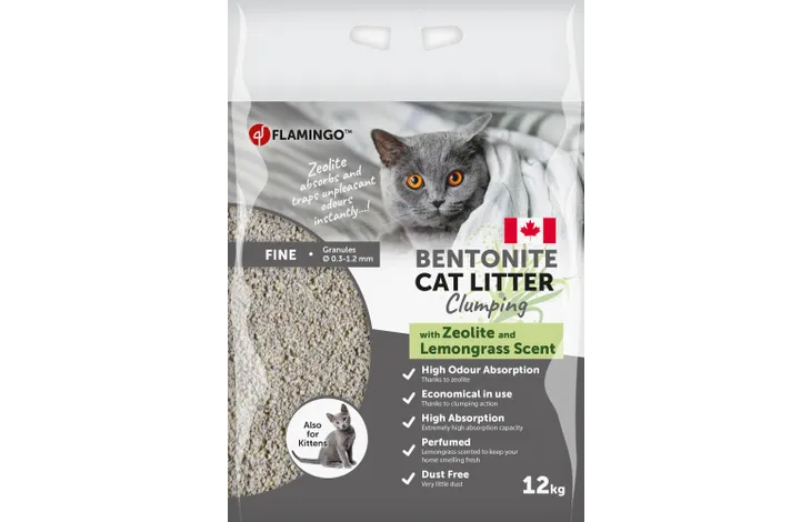 Flamingo Clumping Cat Litter with Zeolite & Lemongrass Scent 12kg