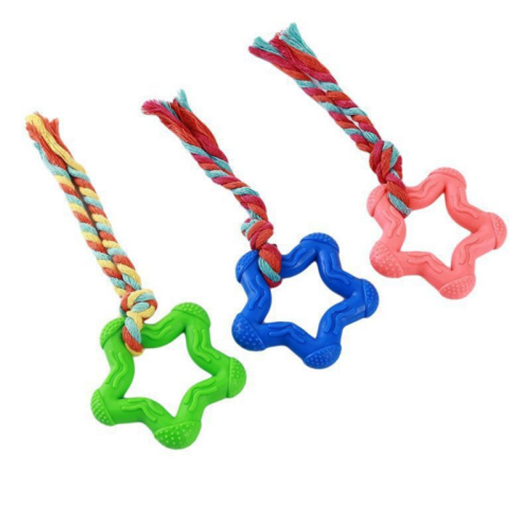 TPR STAR WITH ROPE ASSORTED 8CM