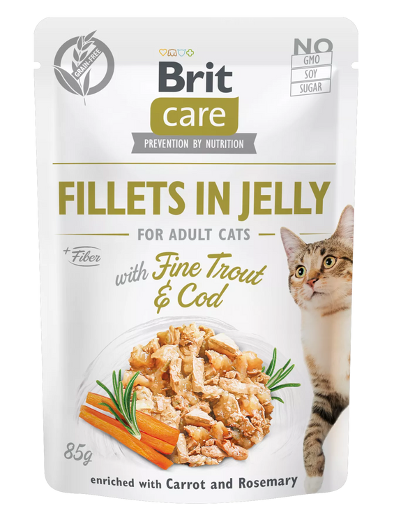 Brit Care Cat Fillets in Jelly Trout & Cod 85g