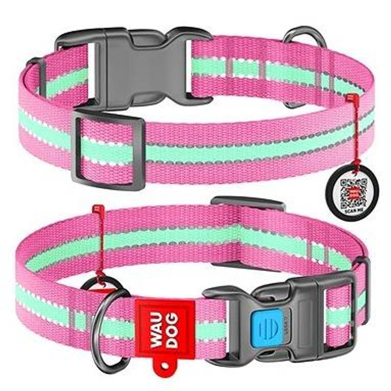 WAUDOG COLLAR NYLON GLOWS 23-35PINK