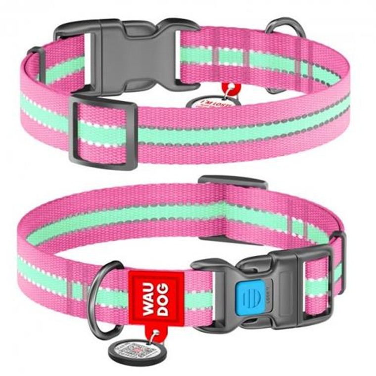 WAUDOG COLLAR NYLON GLOWS 35-58PINK