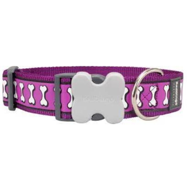 Dog Collar Reflective Bones Purple