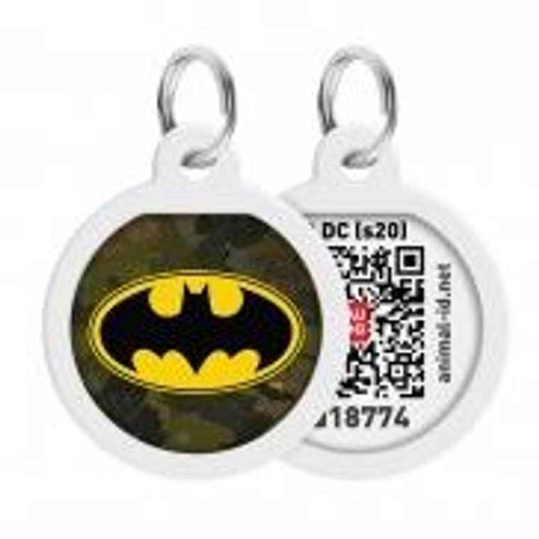 WAUDOG Smart ID metal pet tag with QR passport, «Batman green» design, round, D 25 mm