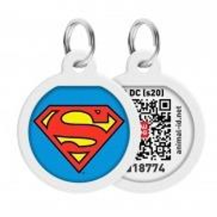WAUDOG Smart ID metal pet tag with QR passport, «Superman is hero» design, round, D 25 mm