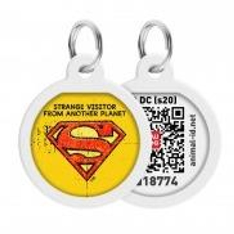 WAUDOG Smart ID metal pet tag with QR passport, «Superman vintage» design, round, D 25 mm
