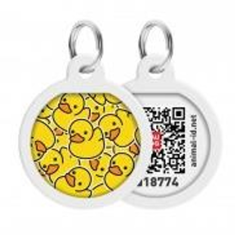 WAUDOG Smart ID metal pet tag with QR passport, «Ducks» design, round, D 25 mm