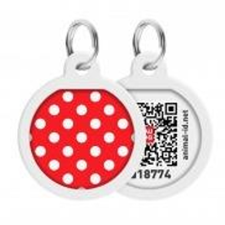 WAUDOG Smart ID metal pet tag with QR passport, «Polka dots» design, round, D 25 mm