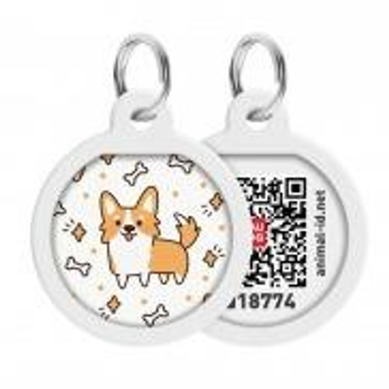 WAUDOG Smart ID metal pet tag with QR passport, «Corgi» design, round, D 25 mm