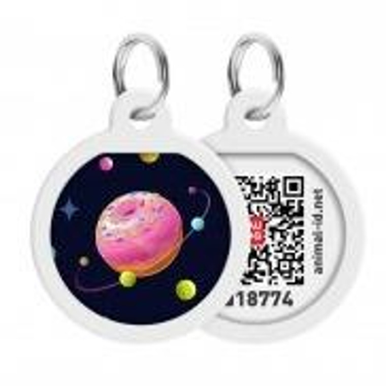 WAUDOG Smart ID metal pet tag with QR passport, «Donuts universe» design, round, D 25 mm
