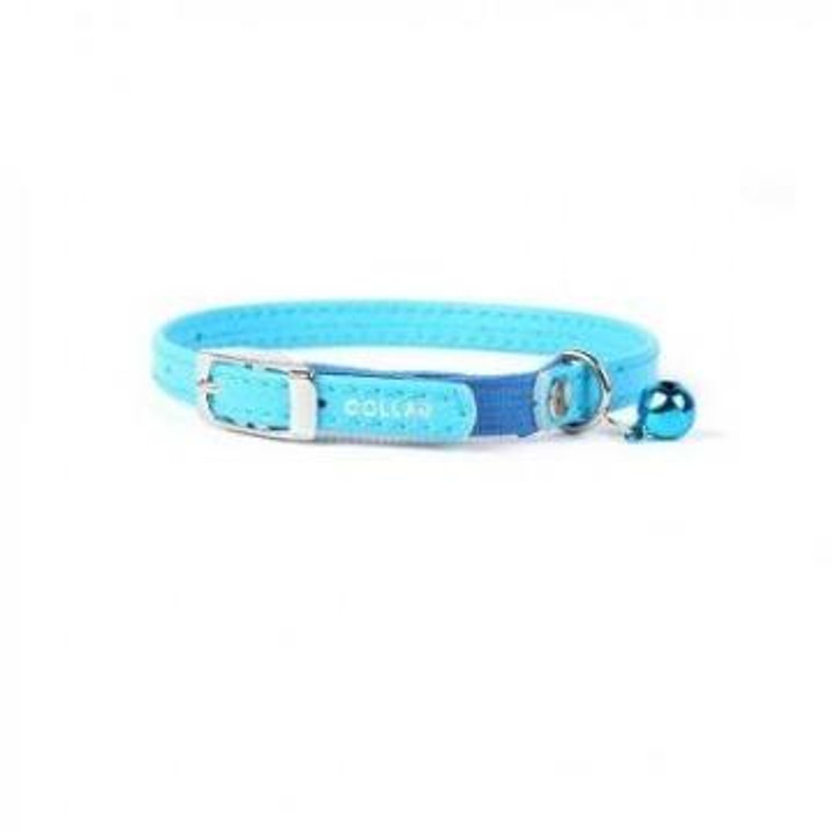 Leather collar WAUDOG GLAMOUR without decorations with rubber band for cats (width 9mm, length 22-30cm) blue) mint