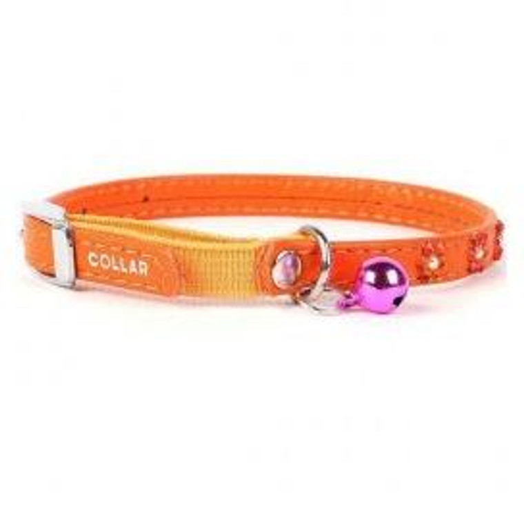 Leather collar WAUDOG GLAMOUR with rubber band and glue decorations Flower for cats (width 9mm, length 22-30cm) orange