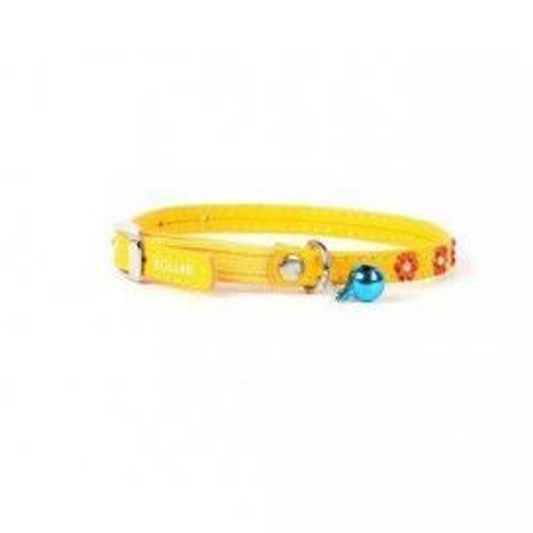 Leather collar WAUDOG GLAMOUR with rubber band and glue decoration Flower for cats (width 9mm, length 22-30cm) yellow