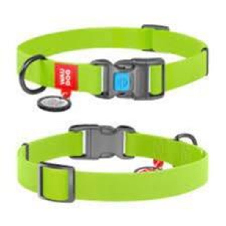 WAUDOG Waterproof dog collar with QR passport plastic fastex W 25 mm, L 31-49 cm lime green