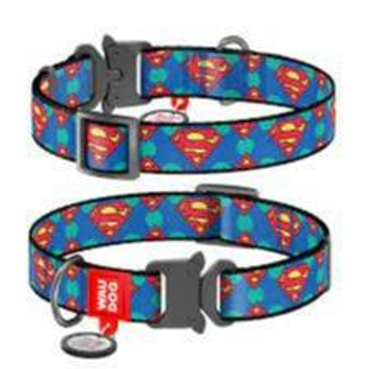 WAUDOG Nylon dog collar with QR passport Superman Logo design metal fastex W 25 mm L 35-58 cm