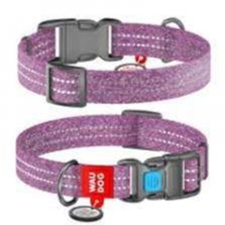 WAUDOG Re-cotton recycled material dog collar with QR passport reflective plastic fastex W 25 mm L 35-58 cm purple