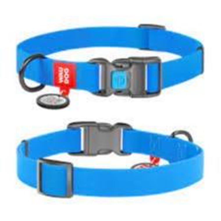 Dog collar WAUDOG Waterproof with QR-passport, soft and durable, metal buckle-fastex (width 20 mm, length 35-58 cm) blue