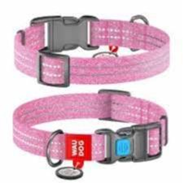 WAUDOG Re-cotton collar  with QR passport, reclaimed cotton plastic buckle (width 15 mm, length 23-35 сm) pink