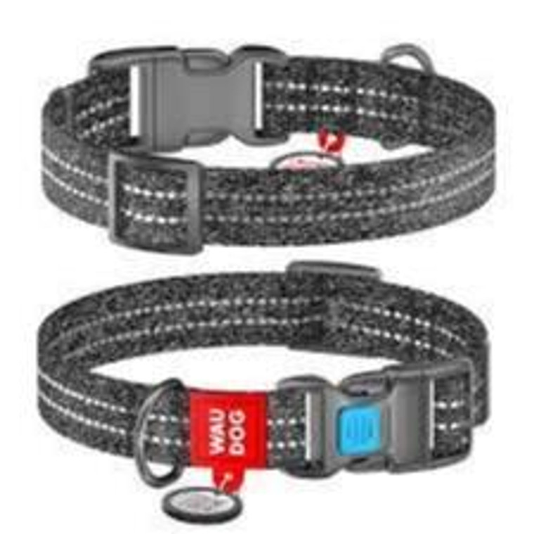 WAUDOG Re-cotton collar  with QR passport, reclaimed cotton plastic buckle (width 15 mm, length 23-35 сm) grey