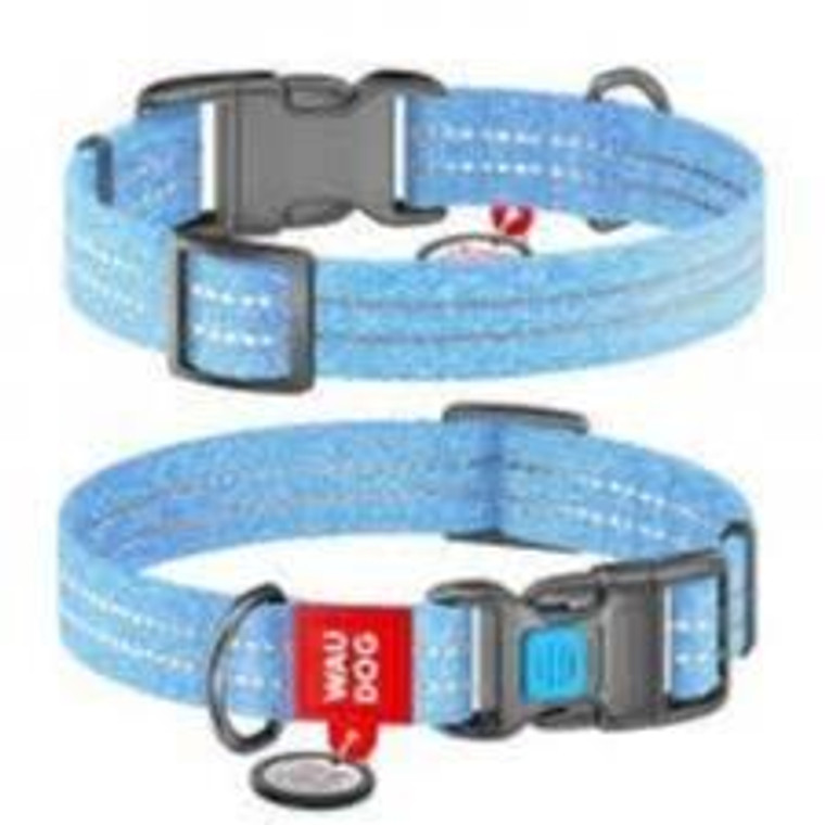 WAUDOG Re-cotton collar  with QR passport reclaimed cotton plastic buckle (width 15 mm, length 23-35 сm) blue