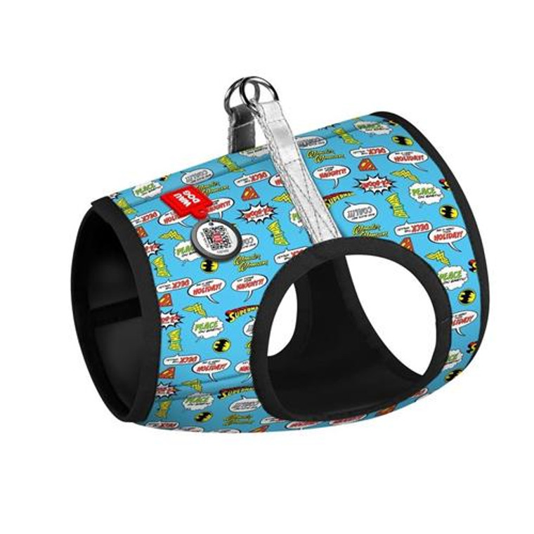 WAUDOG Clothes soft dog harness with QR passport Justice League blue design XS2 B 28-31 cm C 20-22 cm