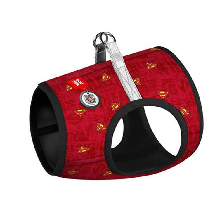 WAUDOG Clothes soft dog harness with QR passport Superman red design XS2 B 28-31 cm, C 20-22 cm