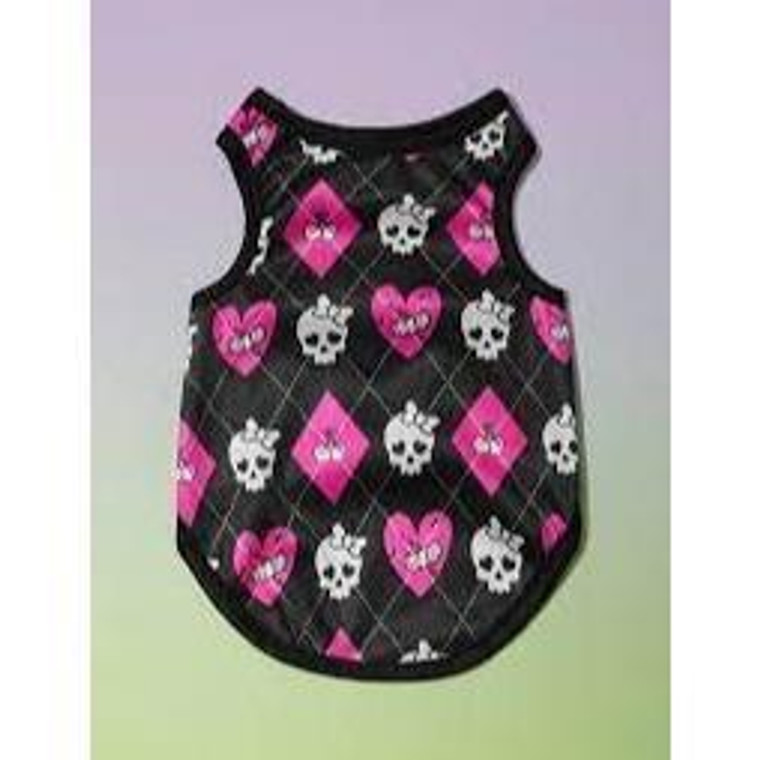 SKELETON PRINT PET TANK-LARGE (WHITE&PINK)