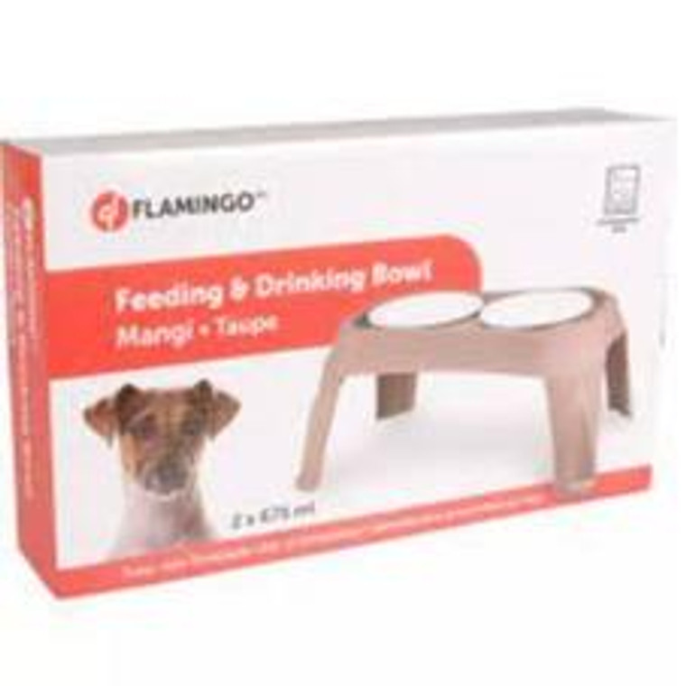 FEEDING BOWL DOUBLE ON FEET MANGI TAUPE PLASTIC 2x675ML