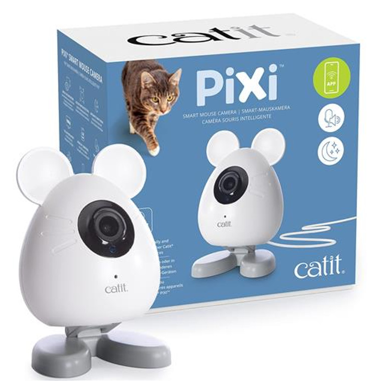 Catit PIXI Smart Mouse-Shaped Cat indoor Camera, App-Controlled Pet, White