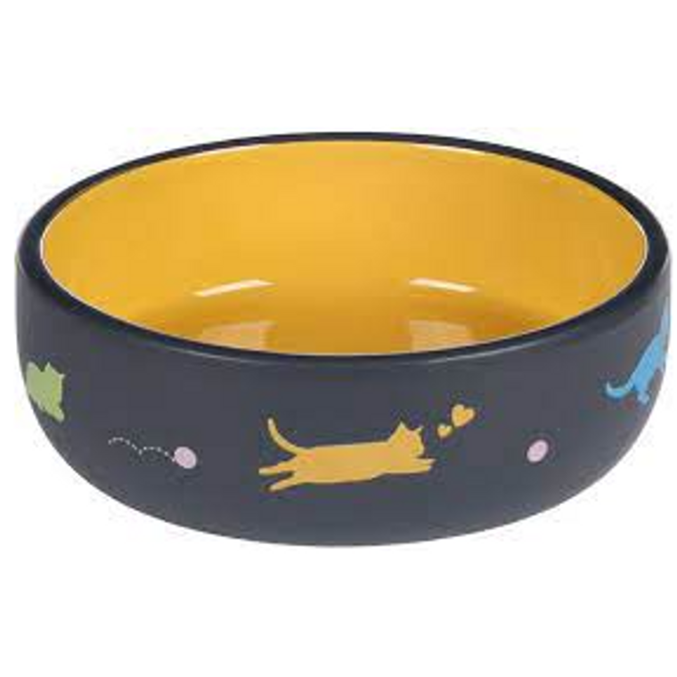 FEEDING AND DRINKING BOWL CAT RANI CERAMIC YELLOW ROUND 380ML 13.5x4.5CM