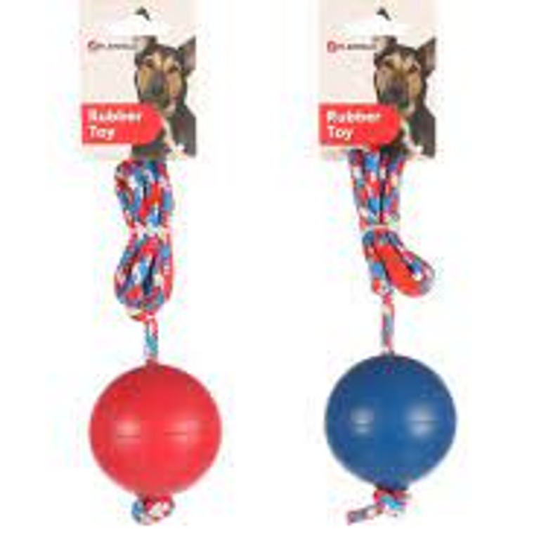RUBBER BALL 7CM WITH ROPE ASSORTIMENT
