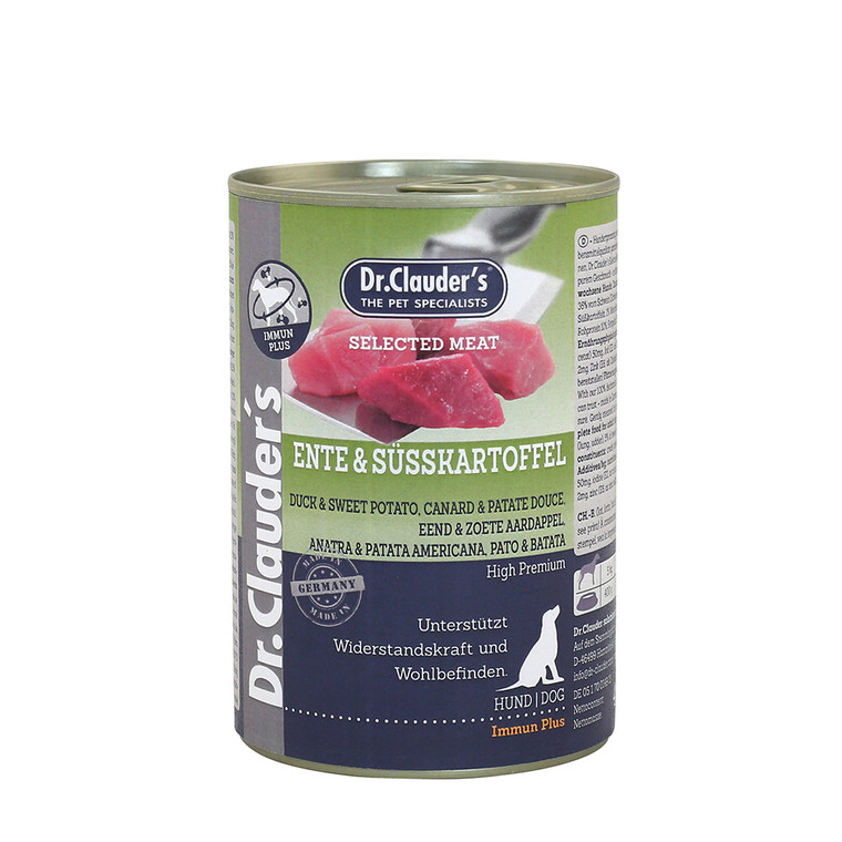 Dr.Clauders Selected Meat with Duck & Sweet Potatoes 400 g.Dr. Clauder's Selected Meat a Dog Food For Dogs , Pet food Complete feed Complete nutrition Wet food Gluten free Grain free Grain-free dog food Feed With Duck