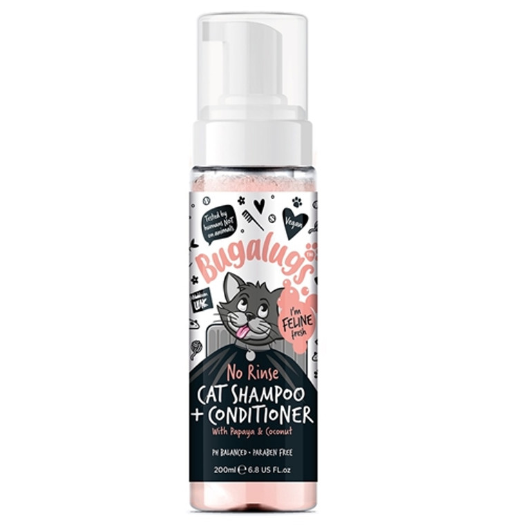 Bugalugs Papaya And Coconut No Rinse Cat Shampoo And Conditioner 200ml (6.8 Fl Oz)