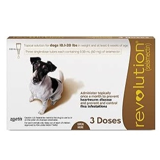 Zoetis Revolution Topical Solution for 10.1 to 20lbs Dogs, Brown, 3 pips