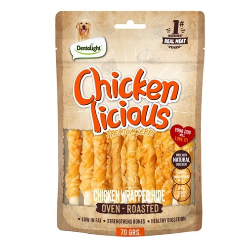 Dentalight Chicken Licious Jerky Treats For Dogs-Chicken Wrapped Hide 70g
