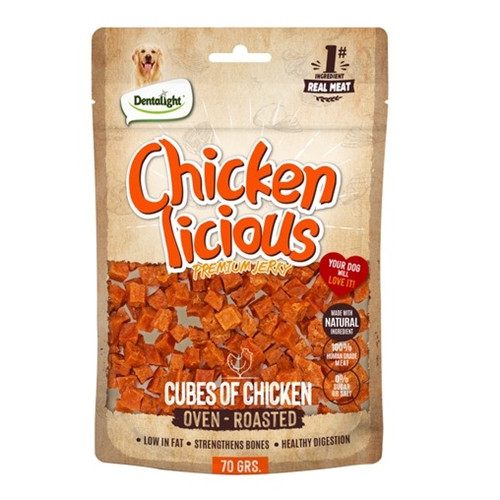 Dentalight Chicken Licious Jerky Treats For Dogs-Cube of Chicken 70g